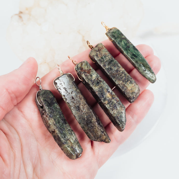 Raw Natural Green Kyanite Point Pendant