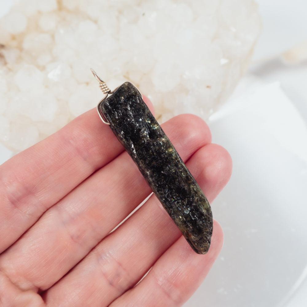 Raw Natural Green Kyanite Crystal Slice Point Pendant