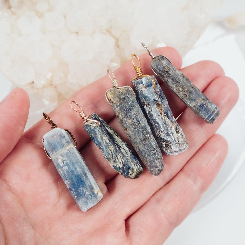 Raw Natural Blue Kyanite Crystal Point Pendant