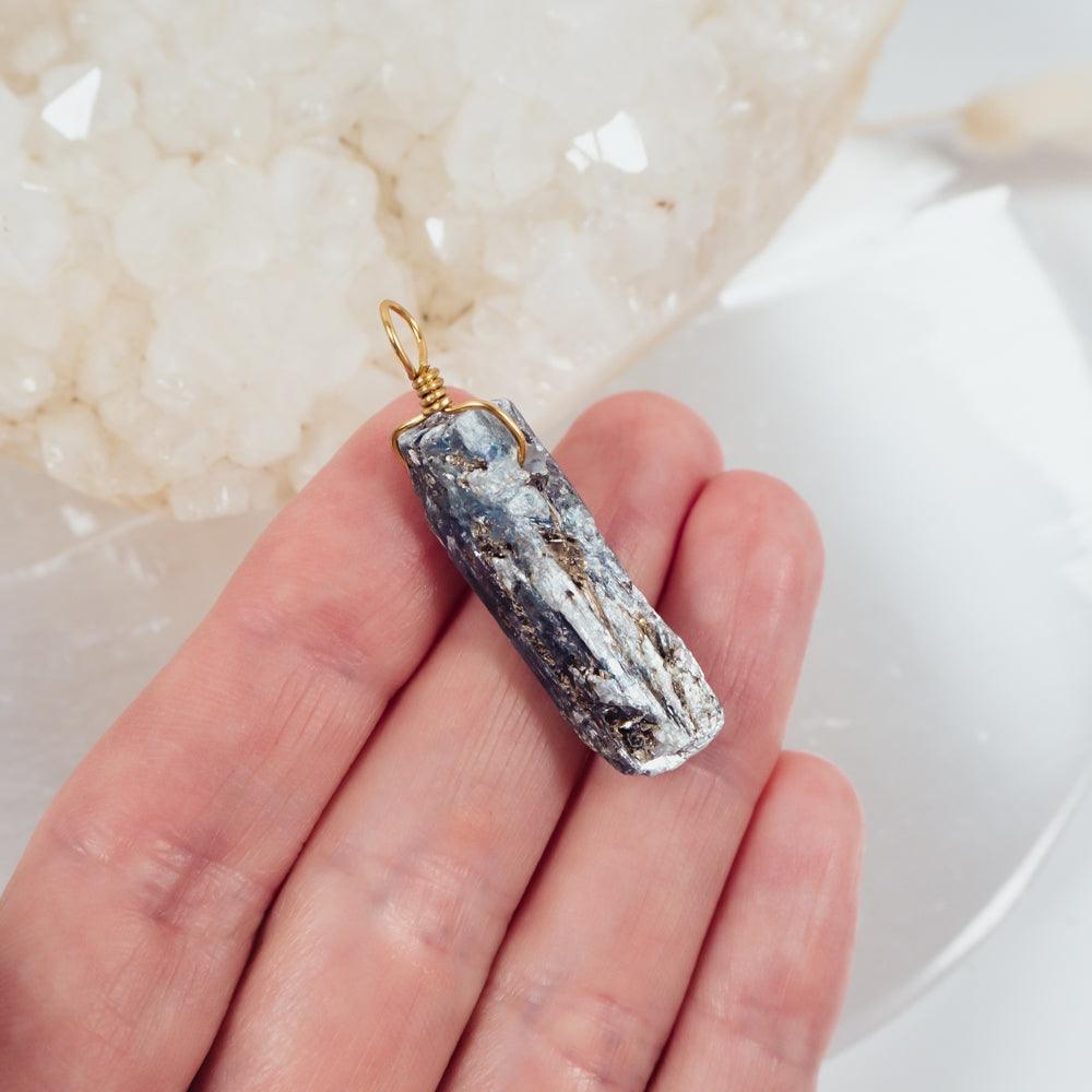 Raw Natural Blue Kyanite Crystal Point Pendant