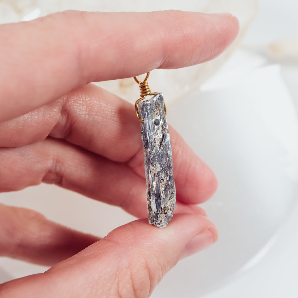 Raw Natural Blue Kyanite Point Pendant