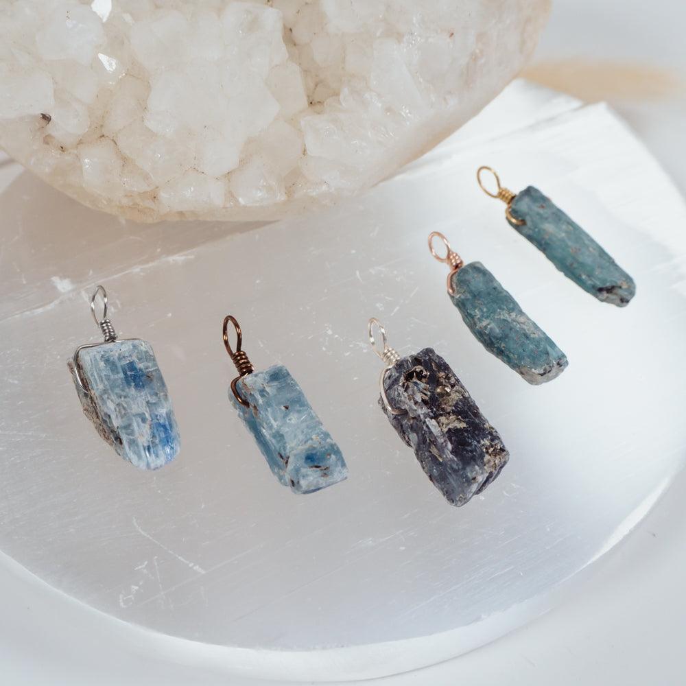Raw Natural Blue Kyanite Crystal Point Pendant