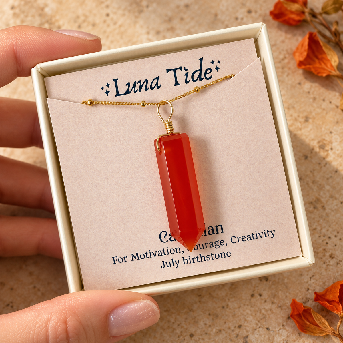 Carnelian Crystal Generator Point Pendant Necklace