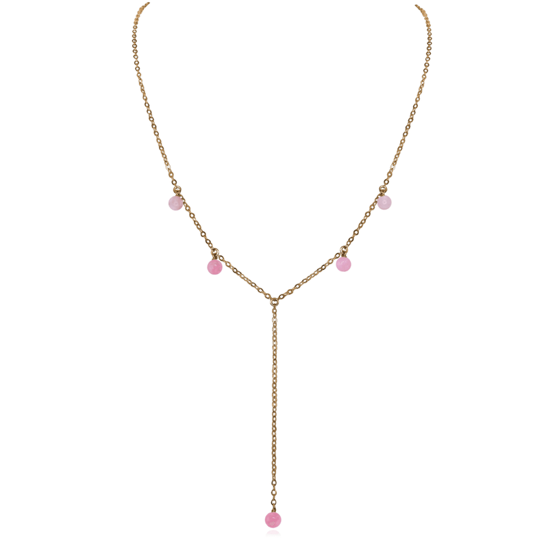 Bronze Pink Peruvian Opal Gemstone Bead Drop Lariat Y Necklace