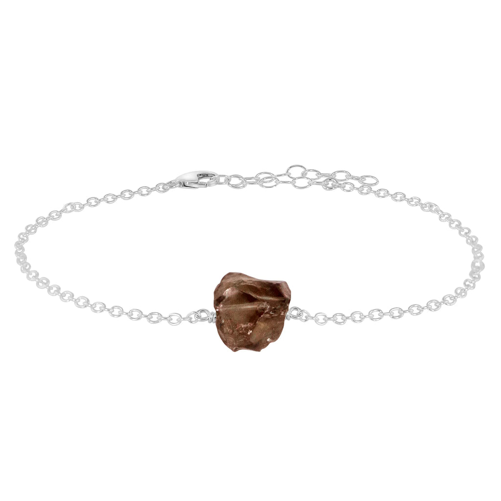 Raw Smoky Quartz Crystal Nugget Anklet - Raw Smoky Quartz Crystal Nugget Anklet - Sterling Silver - Luna Tide Handmade Crystal Jewellery