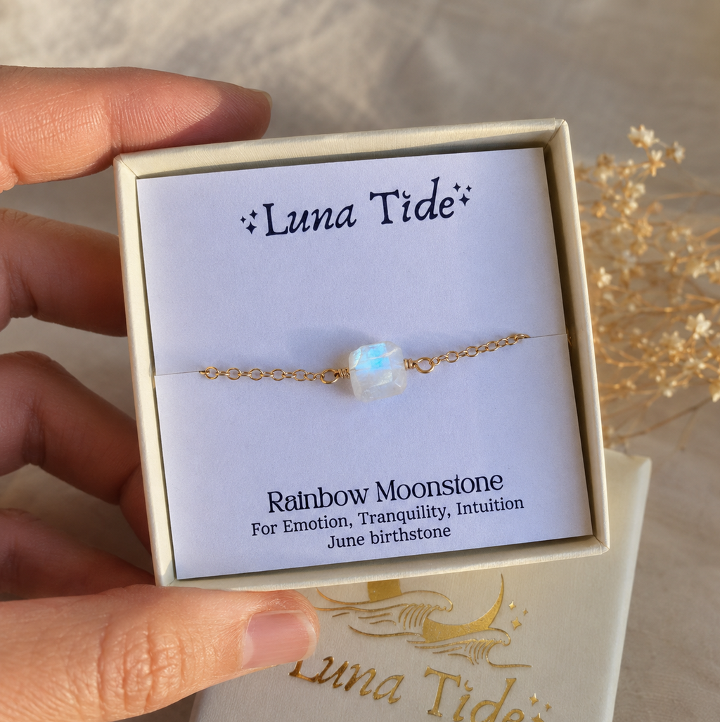 Raw Rainbow Moonstone Crystal Nugget Bracelet