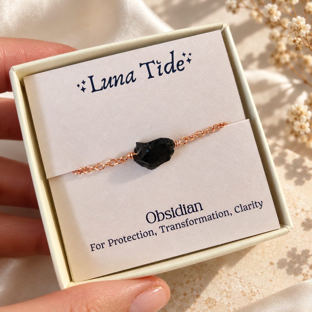 Raw Obsidian Crystal Nugget Anklet