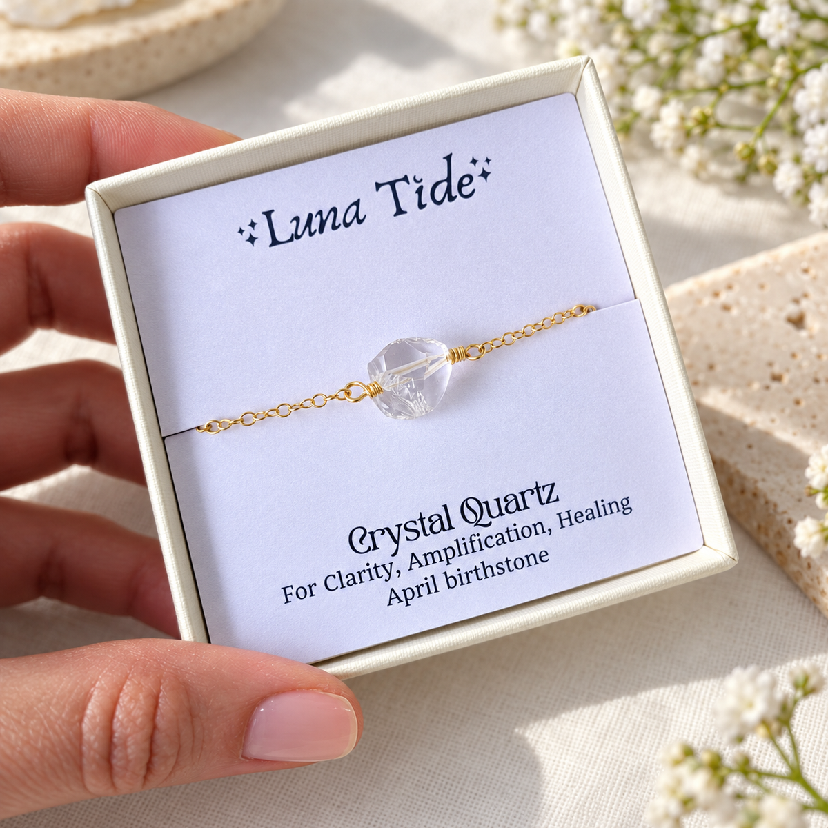 Raw Clear Quartz Crystal Nugget Anklet