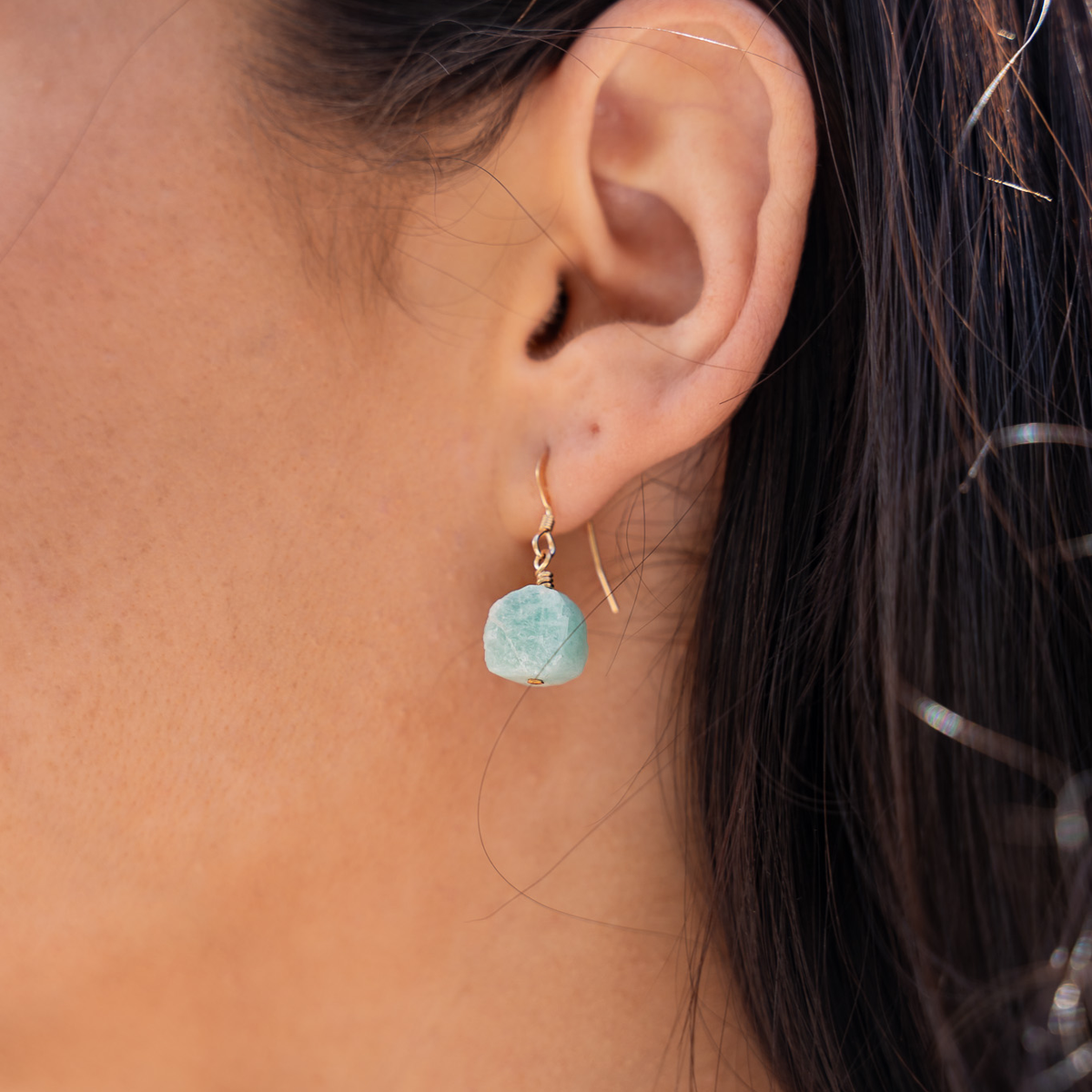 Raw Green Amazonite Crystal Dangle Drop Earrings