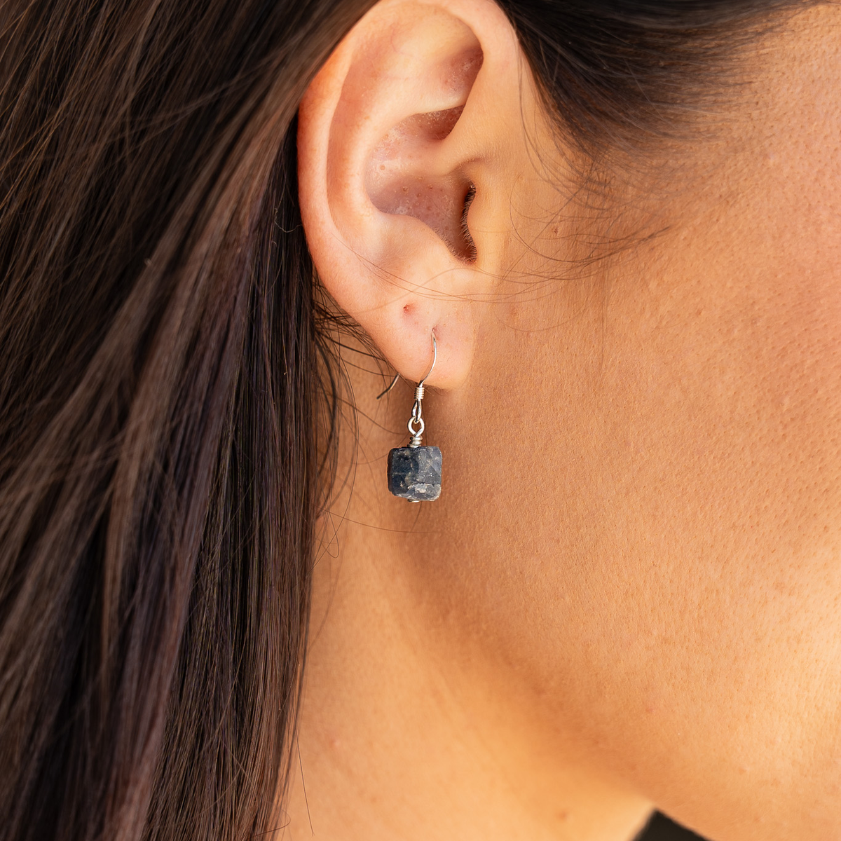 Raw Blue Sapphire Crystal Dangle Drop Earrings