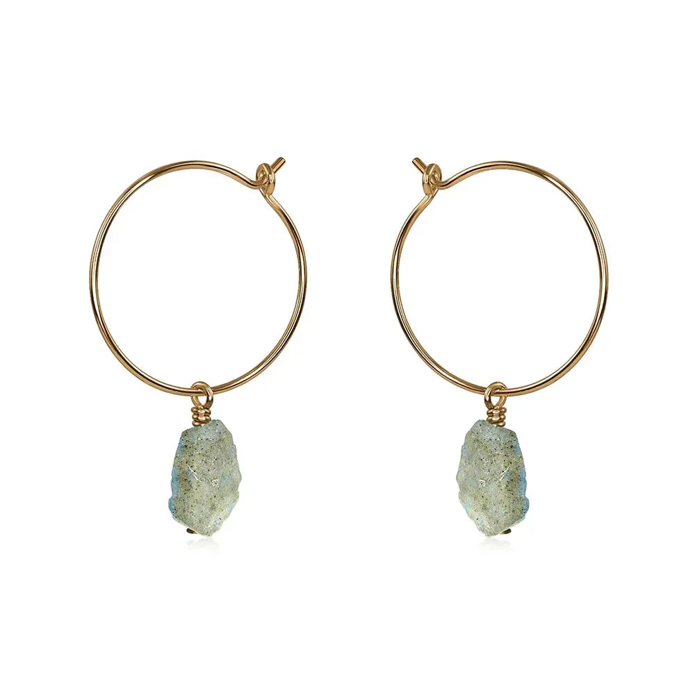 Bronze Raw Labradorite Gemstone Dangle Hoop Earrings