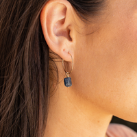 Raw Sapphire Gemstone Dangle Hoop Earrings