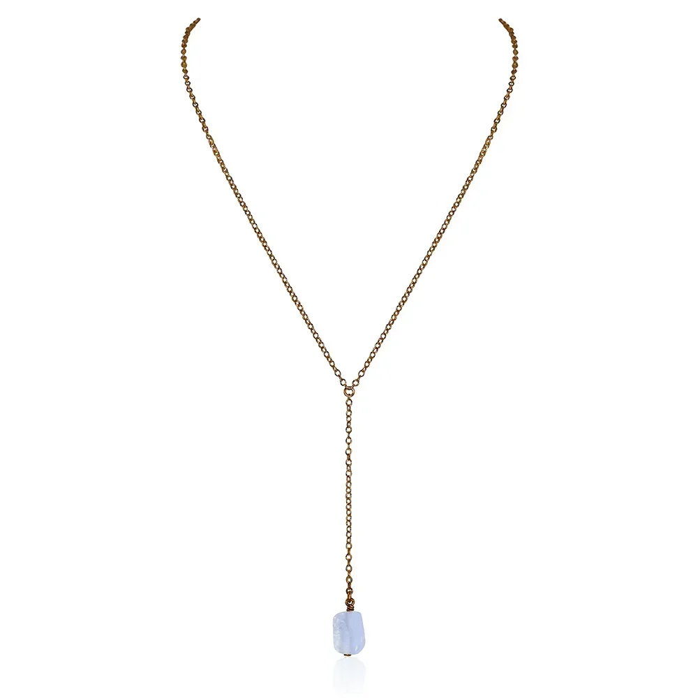 Bronze Blue Lace Agate Raw Crystal Lariat Necklace