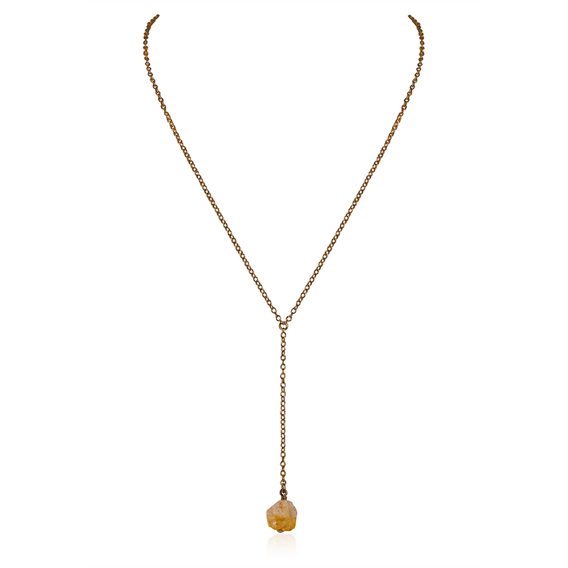 Bronze Citrine Raw Crystal Lariat Necklace