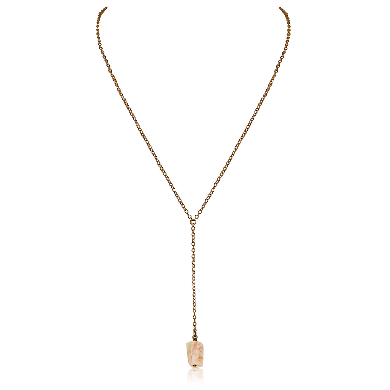 Bronze Pink Peruvian Opal Raw Crystal Lariat Necklace