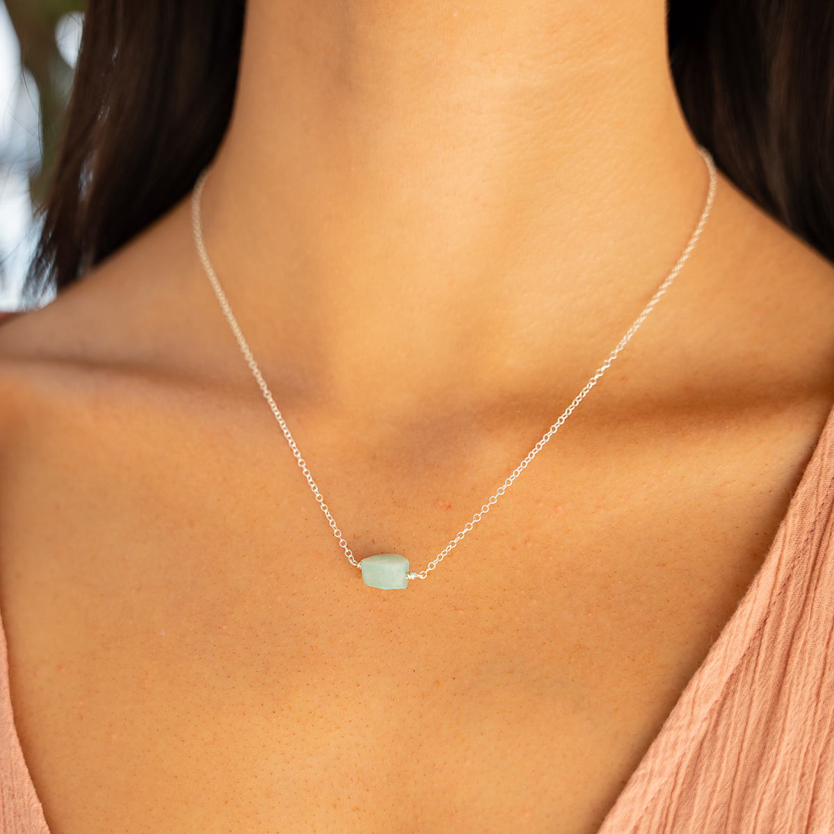 Tiny Raw Amazonite Crystal Nugget Necklace