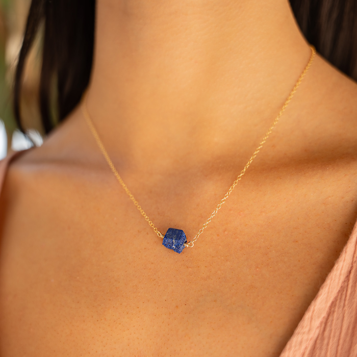 Tiny Raw Lapis Lazuli Crystal Nugget Necklace