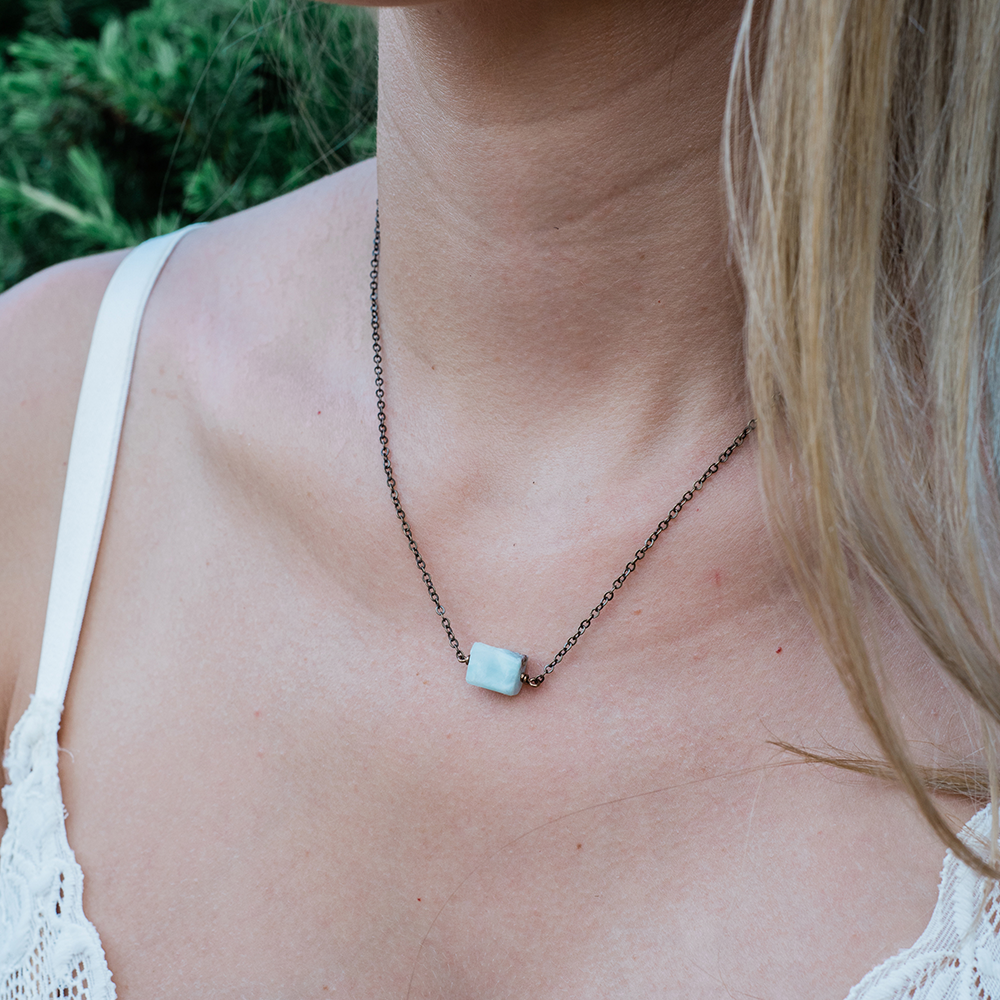 Bronze Larimar Tiny Raw Fixed Crystal Nugget Necklace