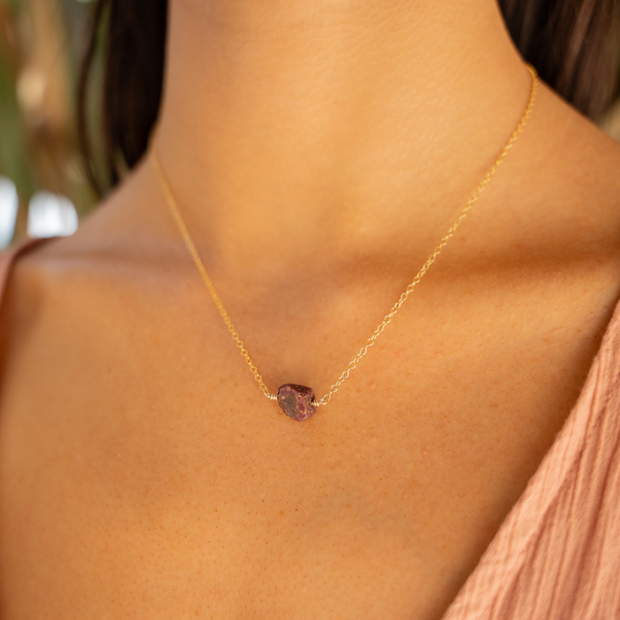 Tiny Raw Earth Red Ruby Crystal Nugget Necklace