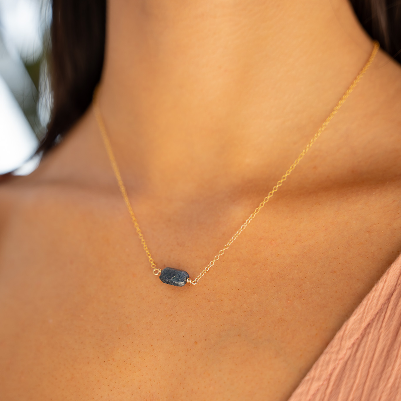 Tiny Raw Sapphire Crystal Nugget Necklace
