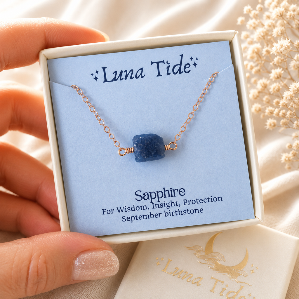 Tiny Raw Sapphire Crystal Nugget Necklace