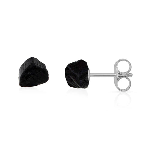 Black Tourmaline Raw Crystal Stud Earrings - Black Tourmaline Raw Crystal Stud Earrings - Sterling Silver - Luna Tide Handmade Crystal Jewellery