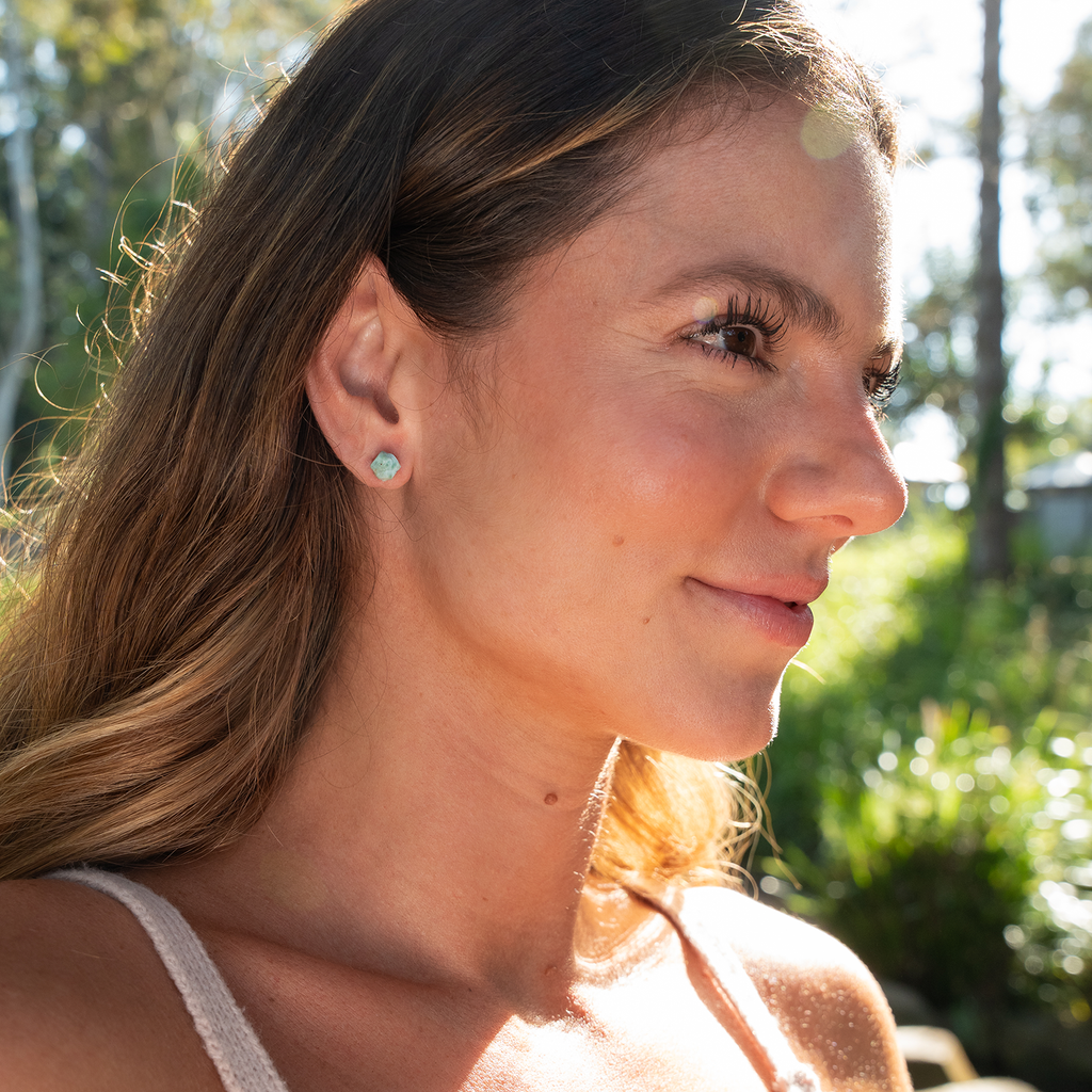 Larimar Raw Crystal Stud Earrings