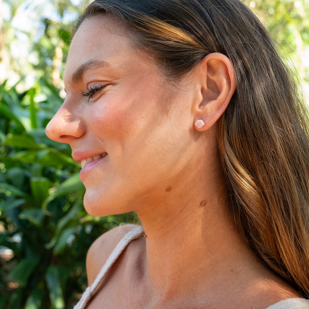 Pink Peruvian Opal Raw Crystal Stud Earrings