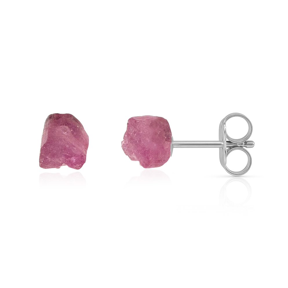 Pink Tourmaline Raw Crystal Stud Earrings