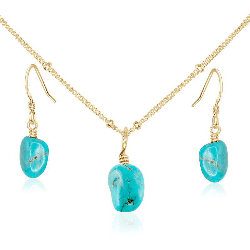 Raw Turquoise Crystal Earrings & Necklace Set - Raw Turquoise Crystal Earrings & Necklace Set - 14k Gold Fill / Satellite - Luna Tide Handmade Crystal Jewellery