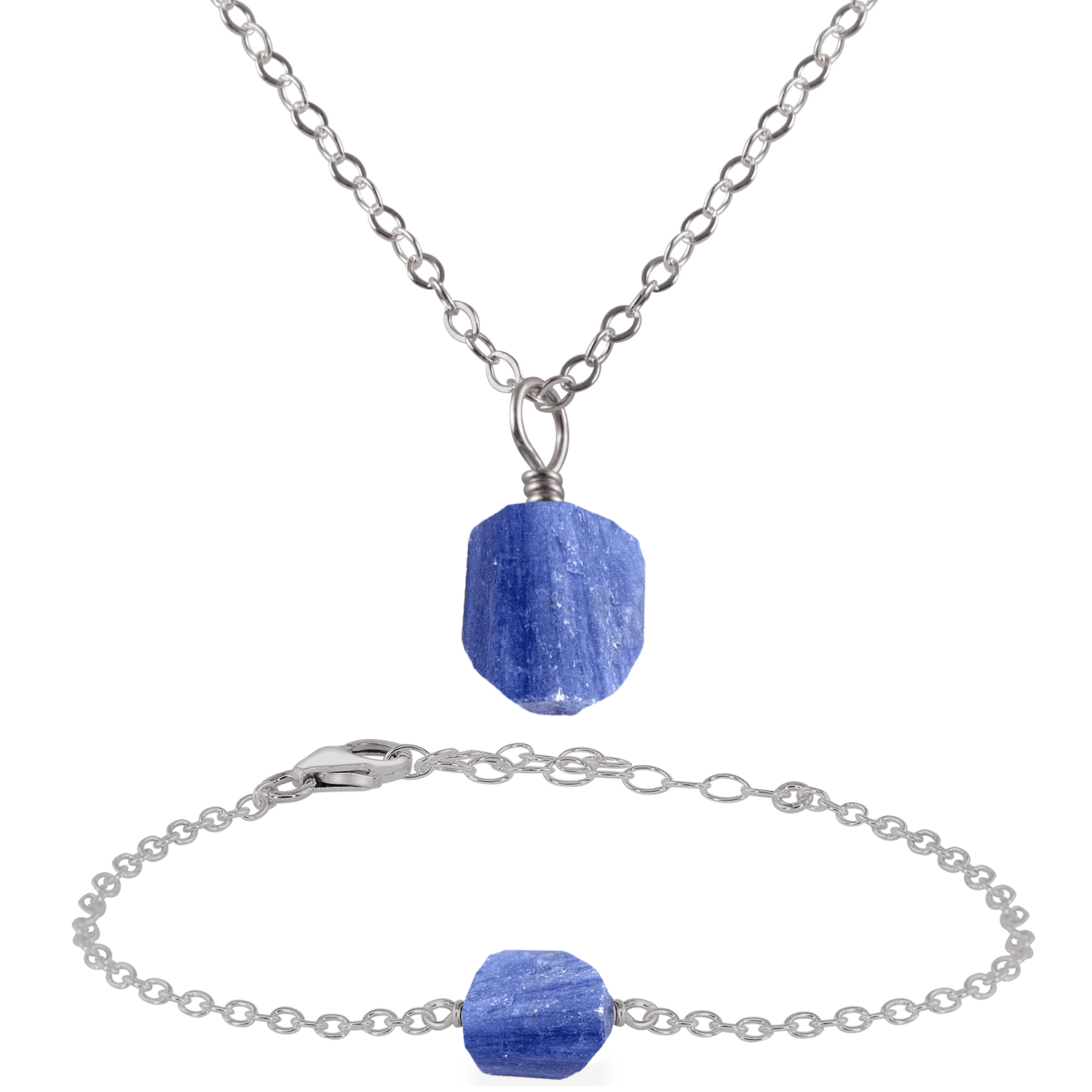 Raw Kyanite Crystal Jewellery Set - Raw Kyanite Crystal Jewellery Set - Stainless Steel / Cable / Necklace & Bracelet - Luna Tide Handmade Crystal Jewellery