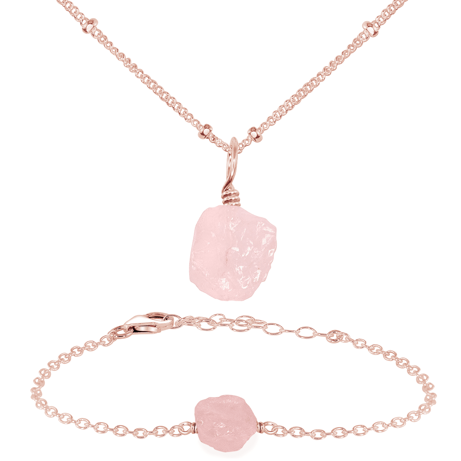 Raw Rose Quartz Crystal Jewellery Set