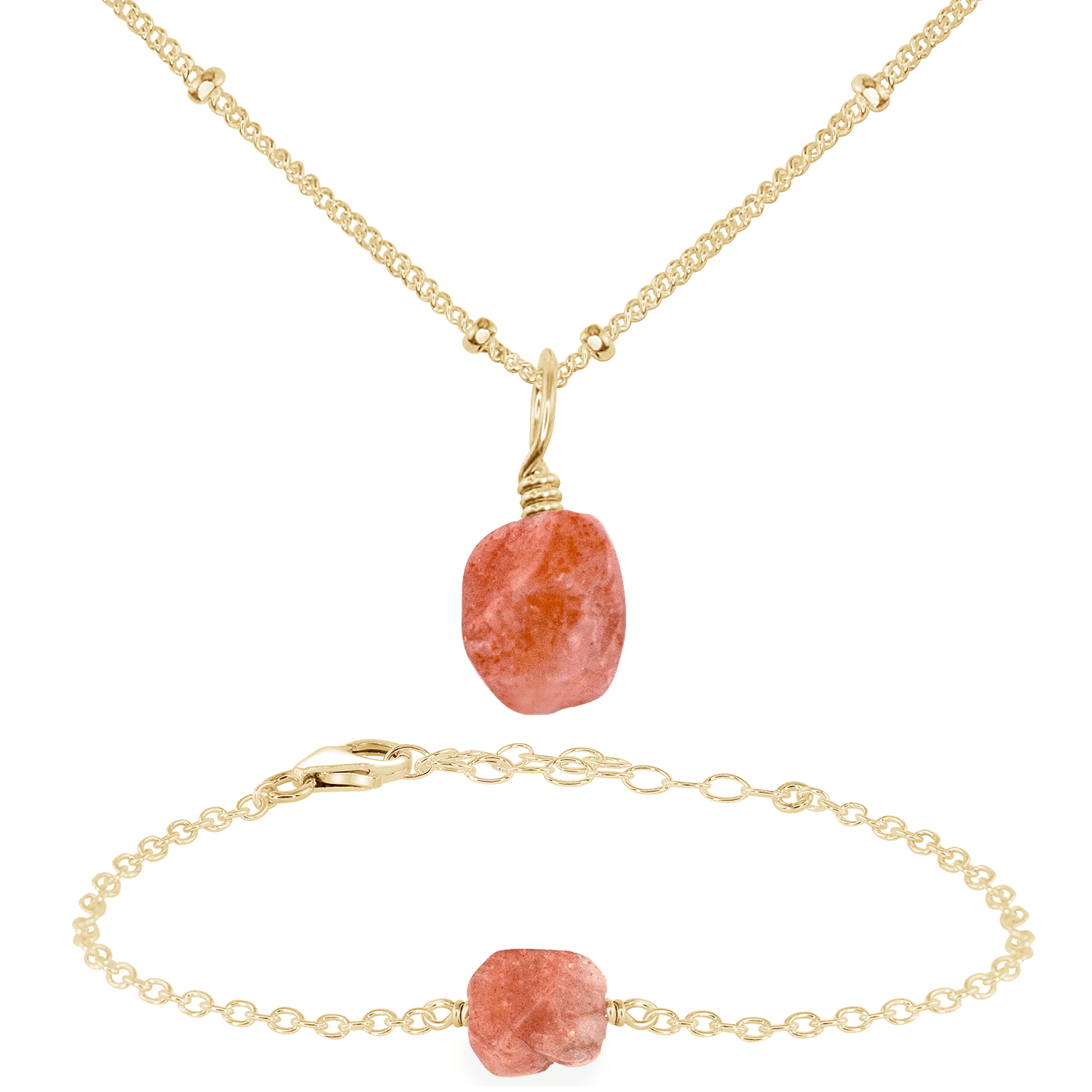 Raw Sunstone Crystal Jewellery Set - Raw Sunstone Crystal Jewellery Set - 14k Gold Fill / Satellite / Necklace & Bracelet - Luna Tide Handmade Crystal Jewellery