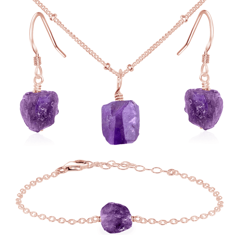 Raw Amethyst Crystal Jewellery Set