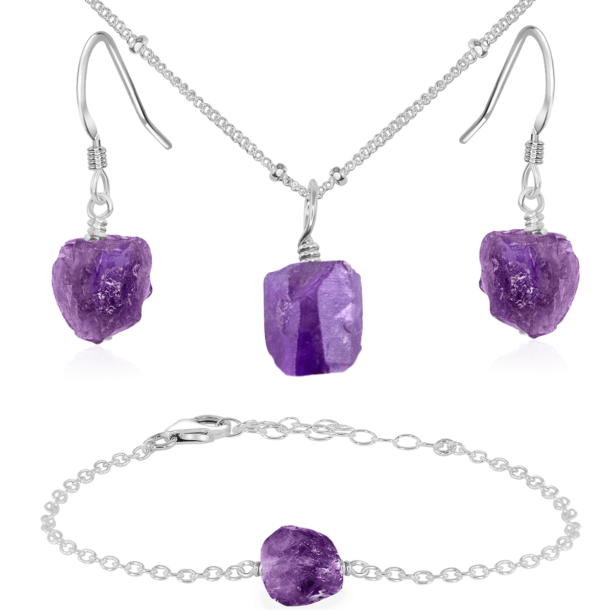 Raw Amethyst Crystal Jewellery Set