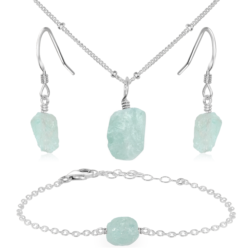 Raw Aquamarine Crystal Jewellery Set