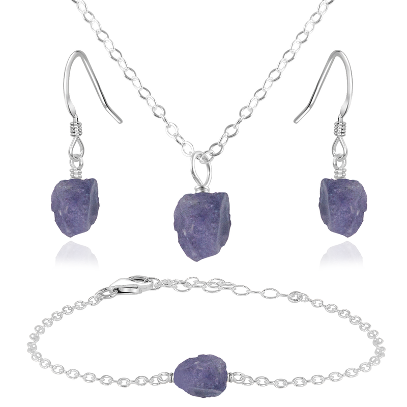 Raw Tanzanite Crystal Earrings & Necklace Set