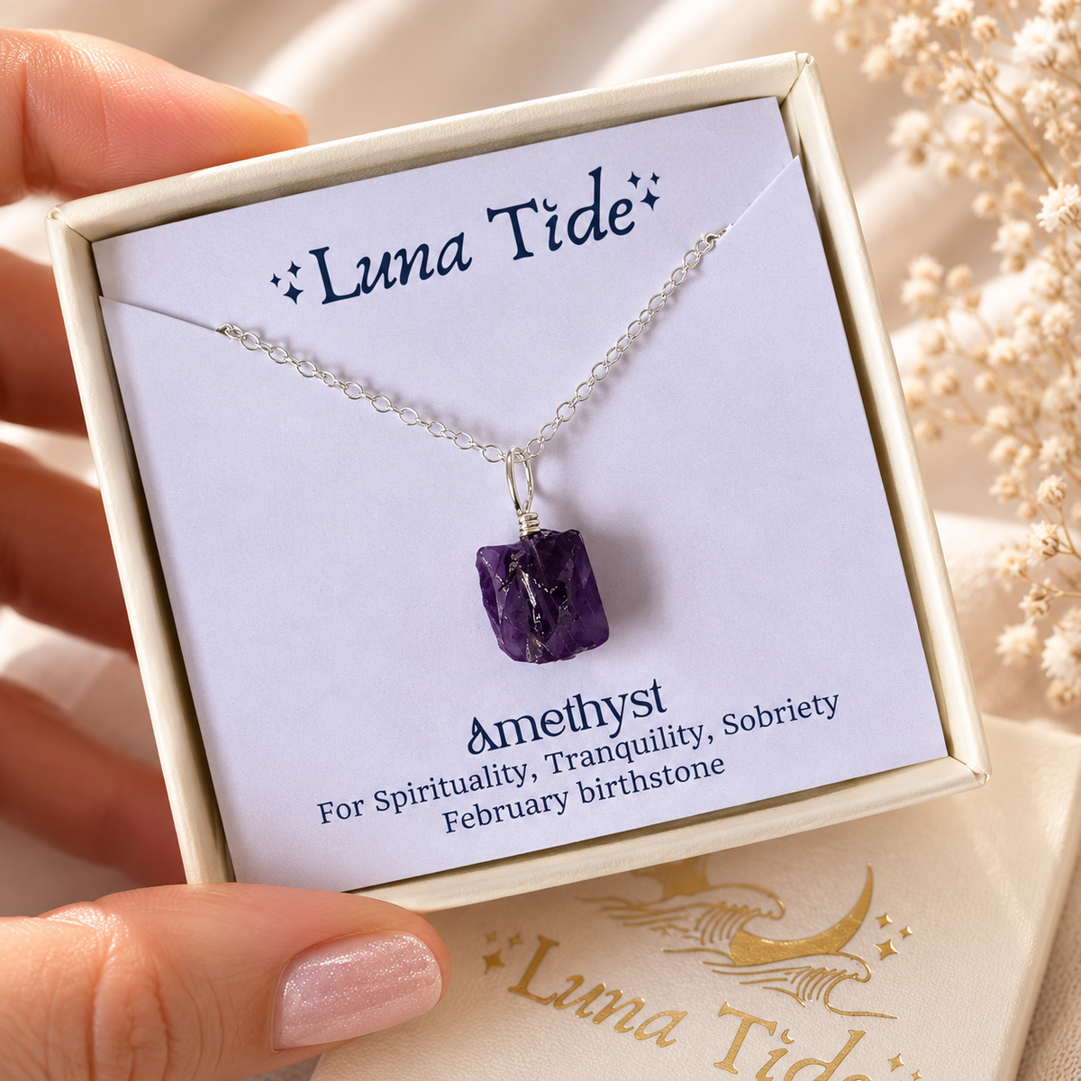 Tiny Raw Amethyst Pendant Necklace