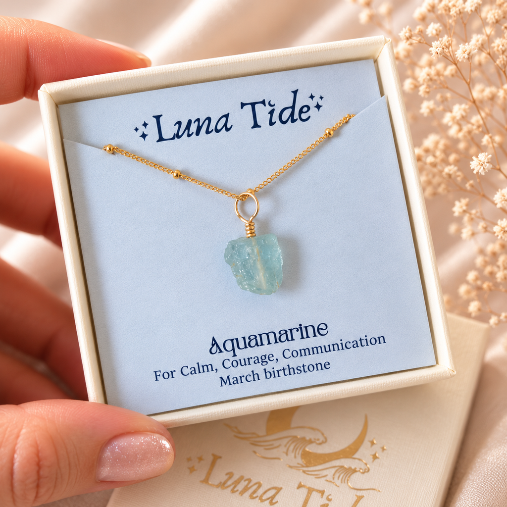 Tiny Raw Aquamarine Pendant Necklace
