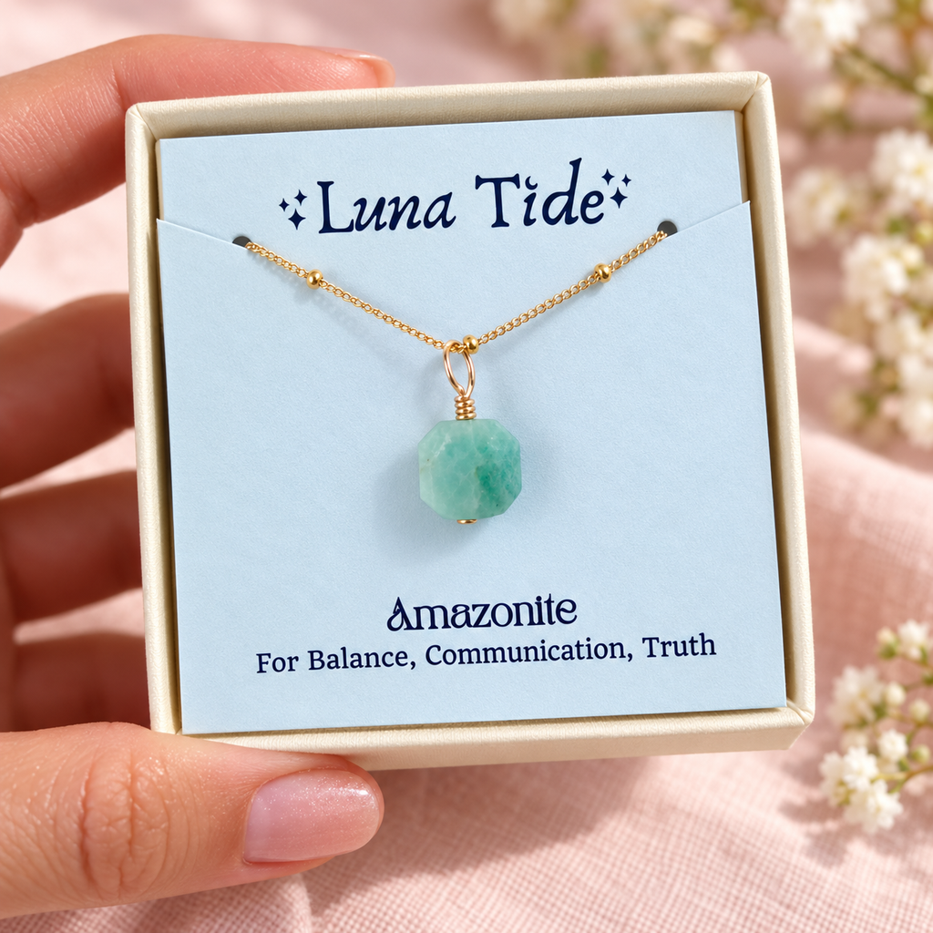 Raw Amazonite Natural Crystal Pendant Necklace