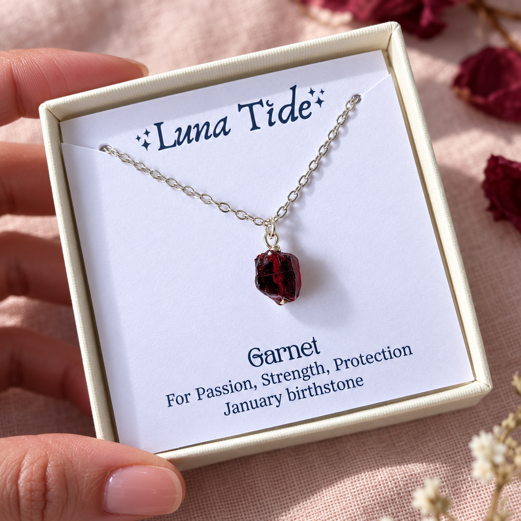 Tiny Rough Garnet Gemstone Pendant Choker