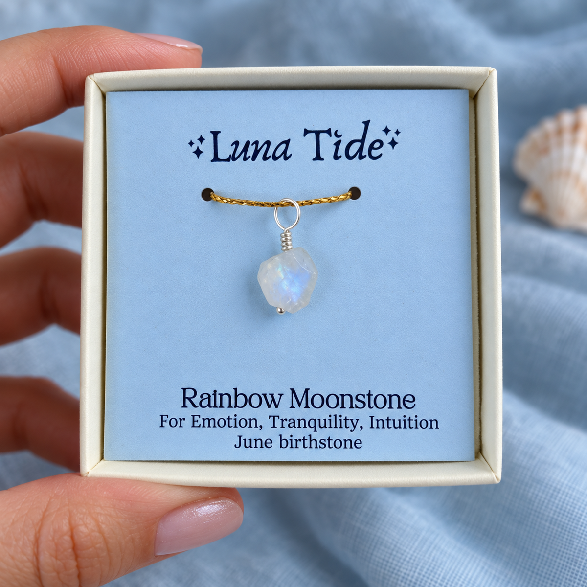 Tiny Raw Rainbow Moonstone Pendant Necklace