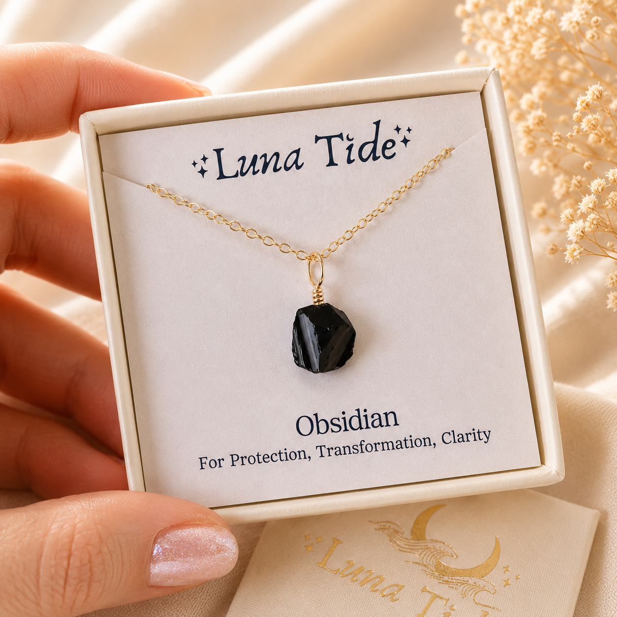 Tiny Rough Obsidian Gemstone Pendant Choker
