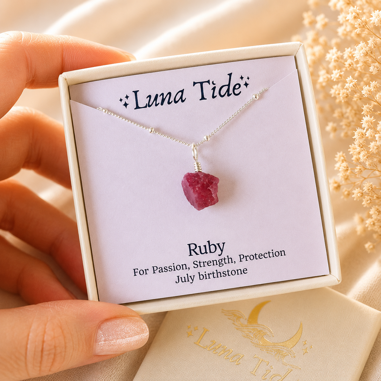 Tiny Rough Earth Red Ruby Gemstone Pendant Choker