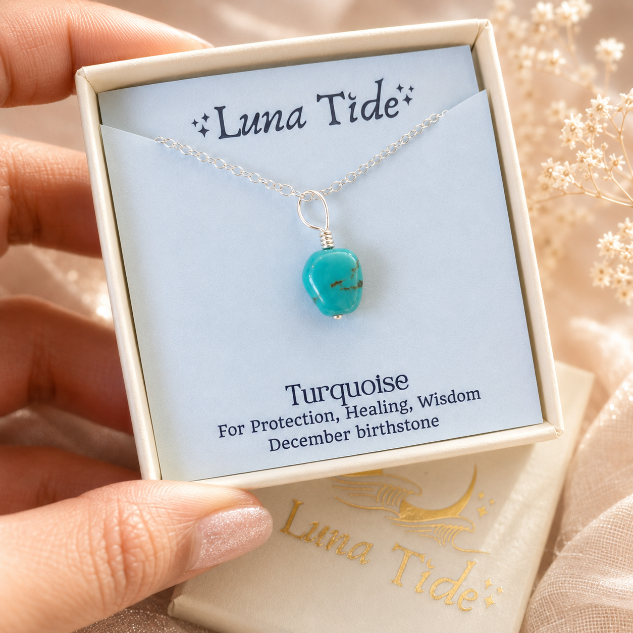 Tiny Raw Turquoise Pendant Necklace
