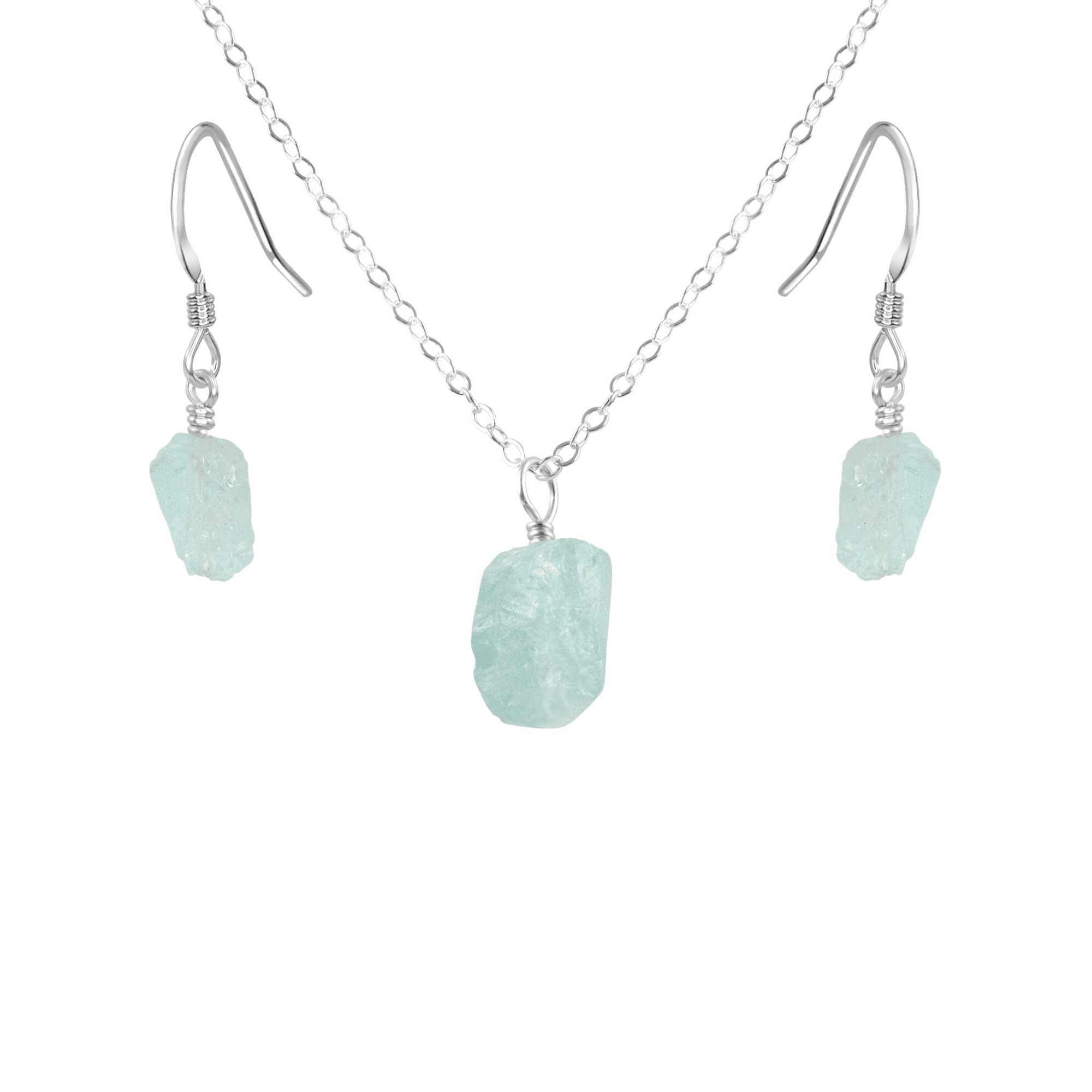 Raw Aquamarine Crystal Earrings & Necklace Set Luna Tide