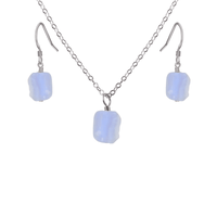 Raw Blue Lace Agate Crystal Earrings & Necklace Set