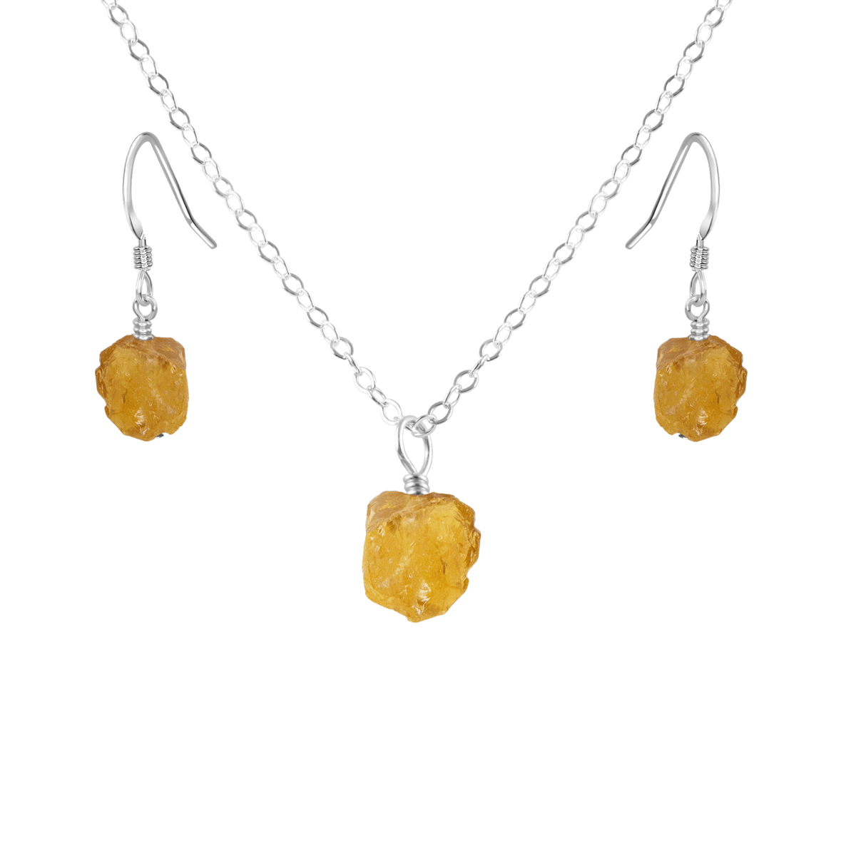 Raw Citrine Crystal Earrings & Necklace Set