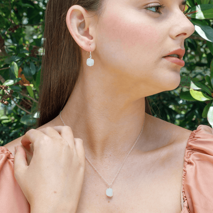 Raw Rainbow Moonstone Crystal Earrings & Necklace Set