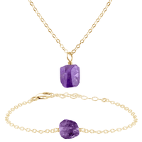 Raw Amethyst Crystal Necklace & Bracelet Set